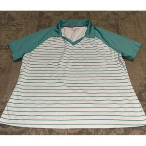 Lillie Green Womens XL Shirt Polo Teal Striped‎ Golf Polo Size x-Large